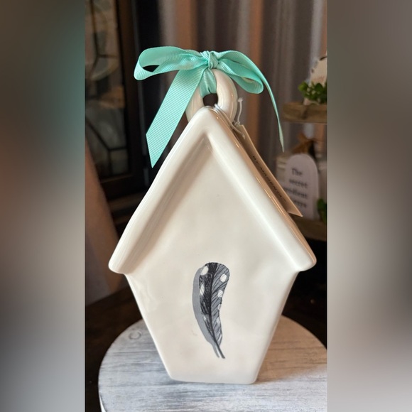 Rae Dunn WILD Ceramic Birdhouse with Teal Ribbon - Picture 3 of 3